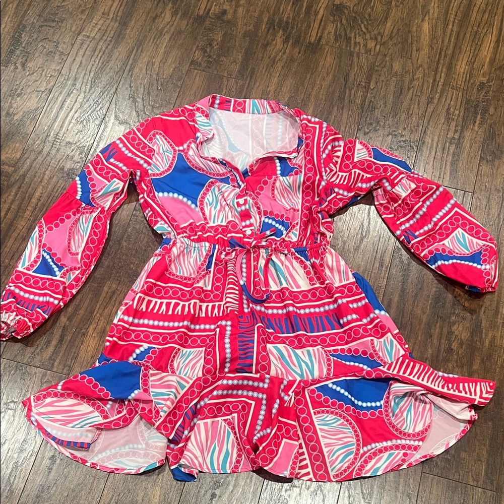 Vibrant Pink and Blue Patterned Dress